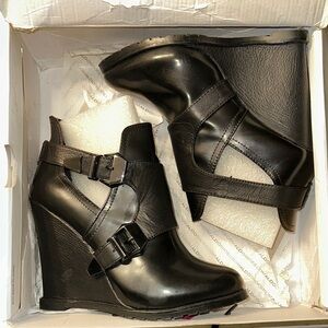 Aldo Black Strappy Wedge Boots- never worn!